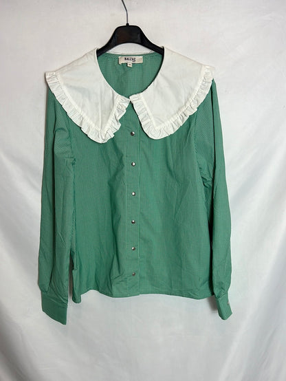 BALZAC. Blusa verde cuadros cuello bebé . T 38