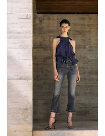 ISABEL MARANT. Top morado detalle encaje T.36