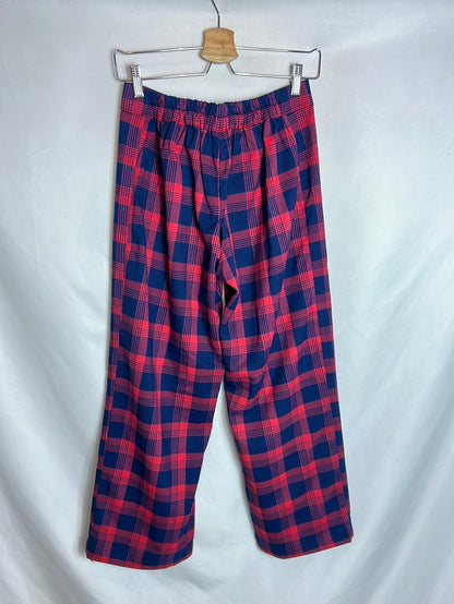 MAU LOA. Pantalones anchos cuadros azules y rojos. T L (M)