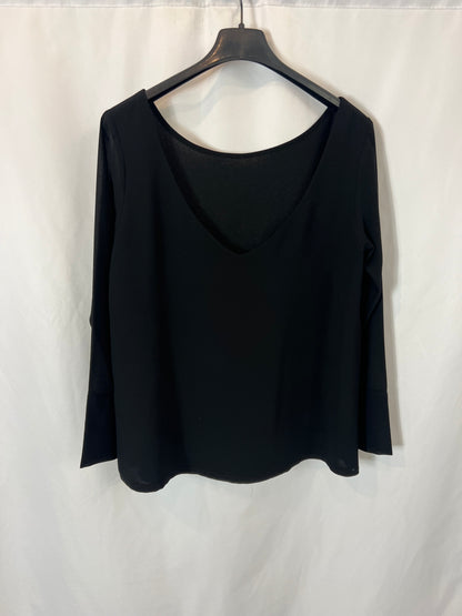 BIMANI. Blusa negra escote pico. T S