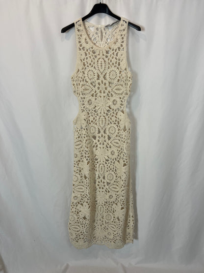 ZARA. Vestido midi crochet aberturas. T S