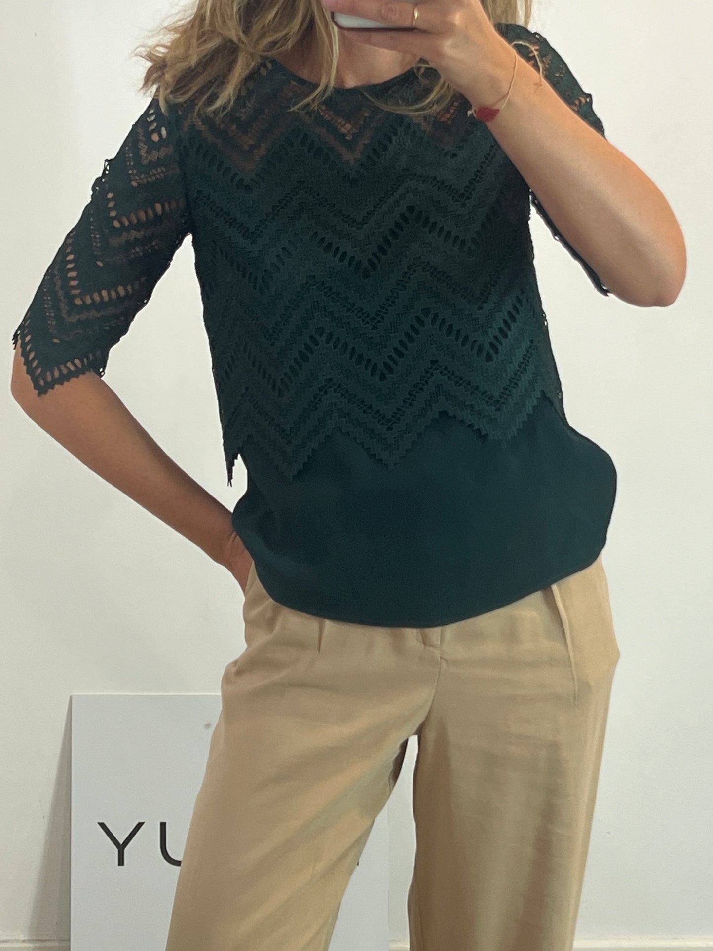 MAJE. Top verde doble textura. T 2 (M)