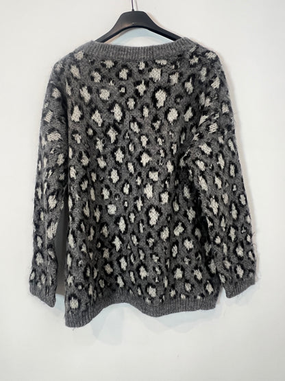 BENETTON. Jersey gris animal print. T S/M