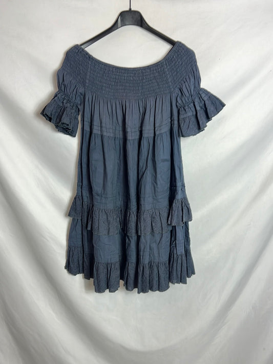 BANJHARA. Vestido corto azul volantes. TU (s/m)