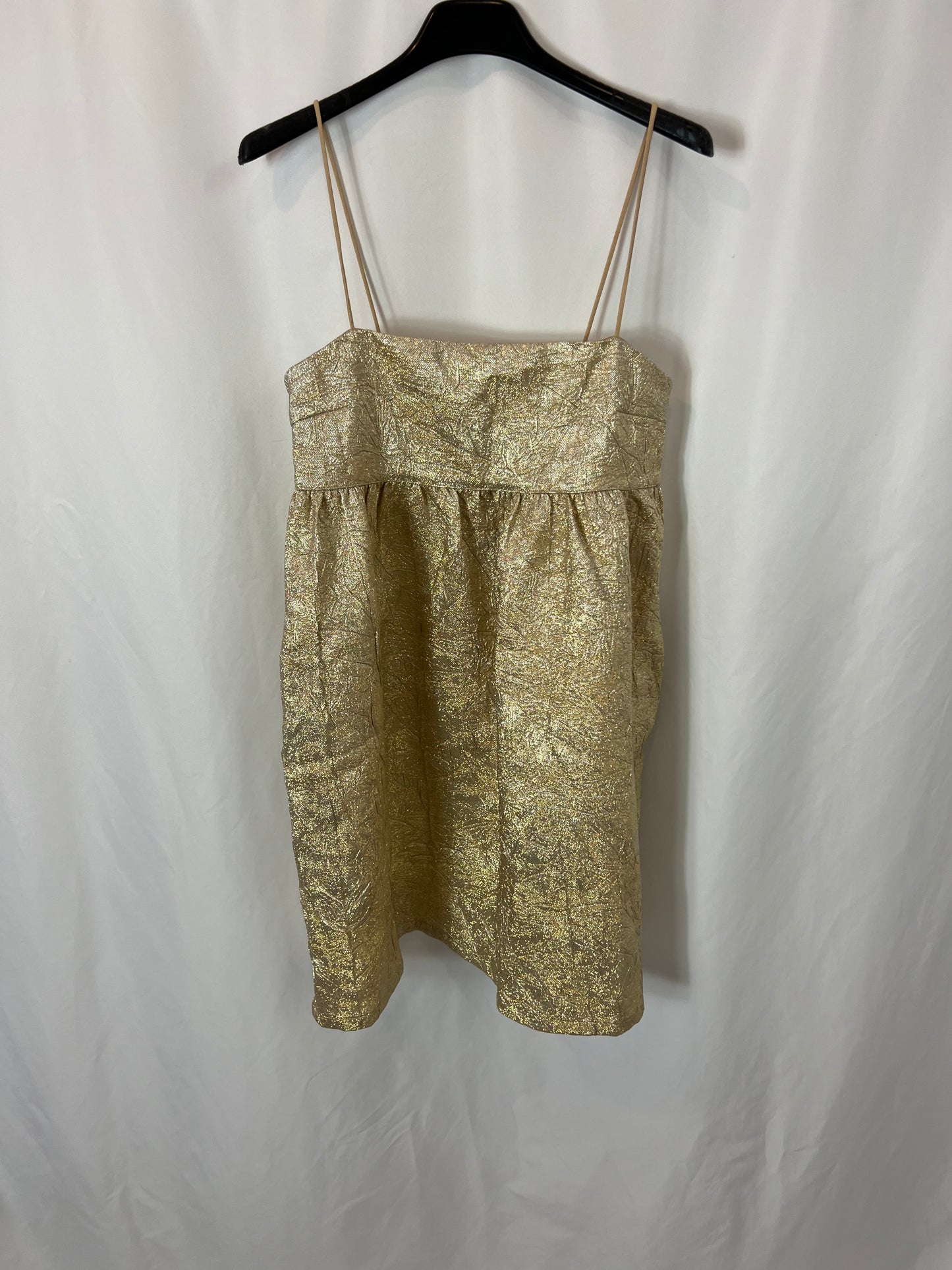 OYSHO. Vestido corto dorado T.s