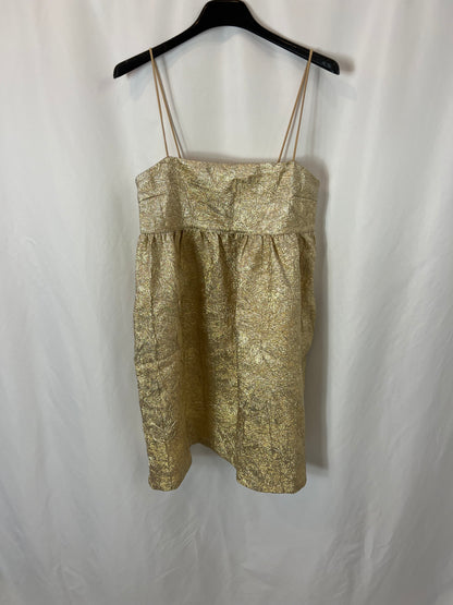 OYSHO. Vestido corto dorado T.s