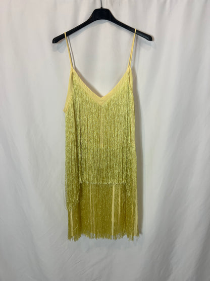 ZARA. Vestido amarillo flecos T.l