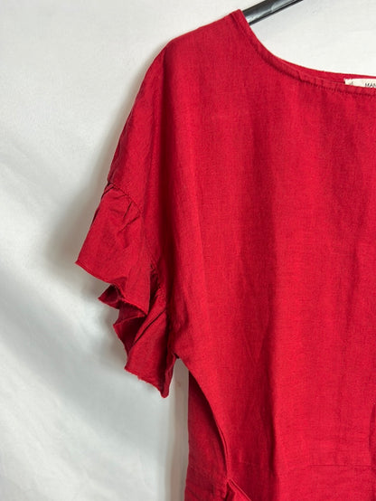 MANGO. Vestido corto lino rojo. T L