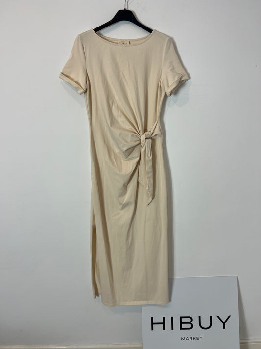 SEZANE. vestido midi beige lazada T.xs