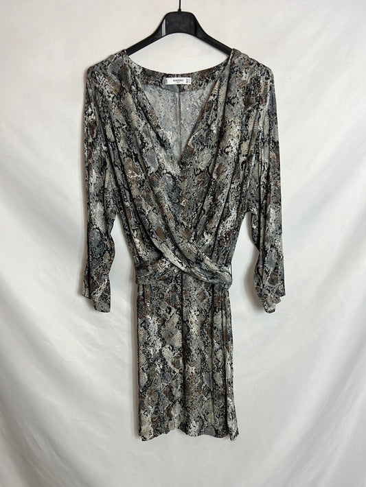 MANGO. Vestido corto animal print lazada. T S