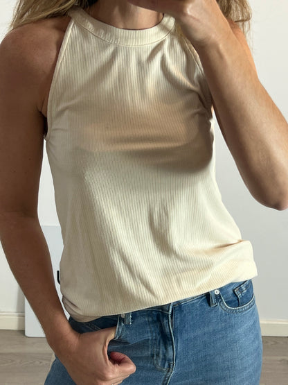 OBJECT. Top beige canalé T.s