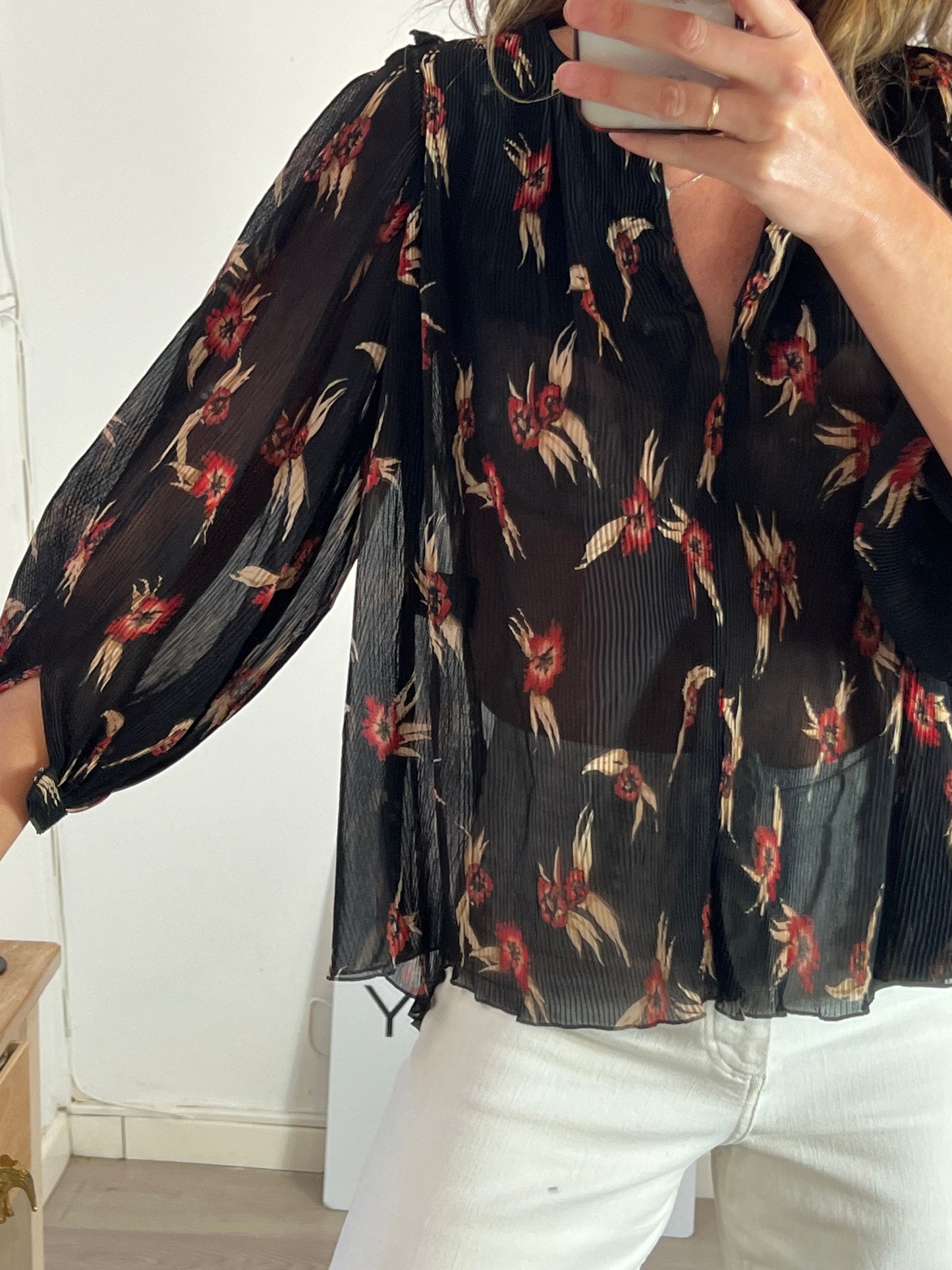 ISABEL MARANT. Blusa seda plisada estampada. T 34