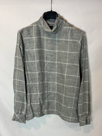 ZARA. Blusa gris fluida detalle hombro.T XS