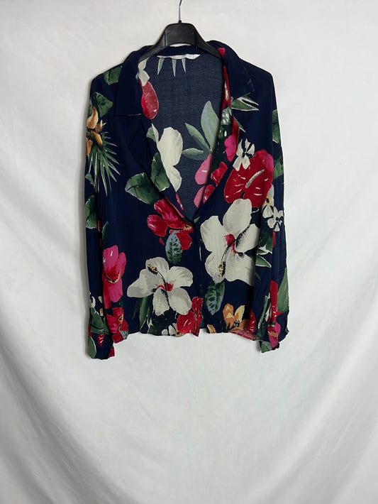 ZARA. Blusa azul flores T.s