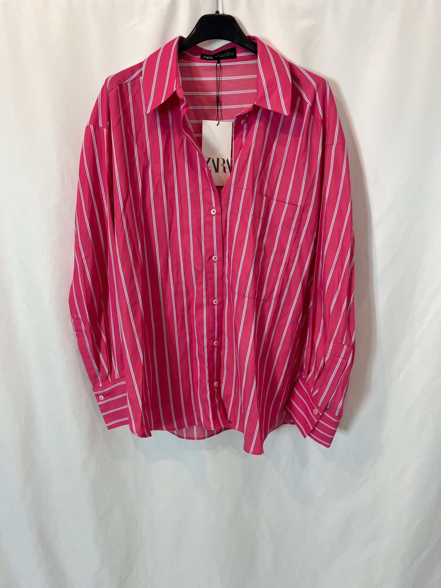 ZARA. Camisa rosa rayas. T M