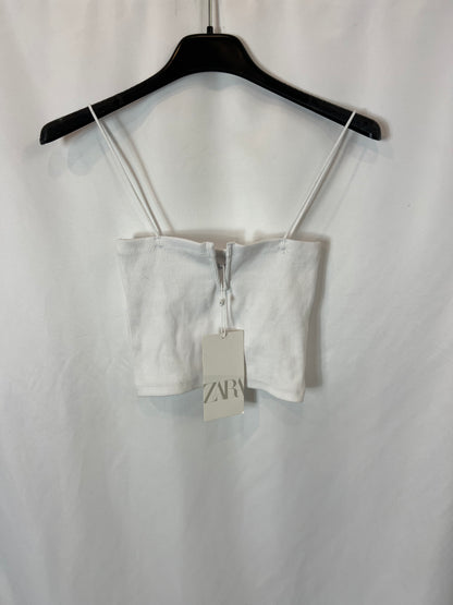 ZARA. Croptop blanco canalé T.s