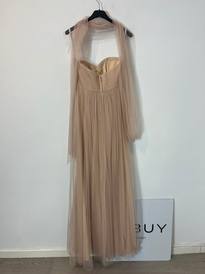 JENNY YOO. Vestido largo tull champagne. T 2 (S/M)