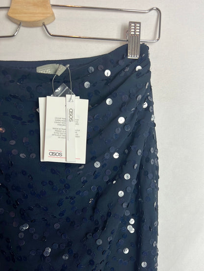 ASOS. Falda larga azul cruzada lentejuelas. T 34 (xs/s)