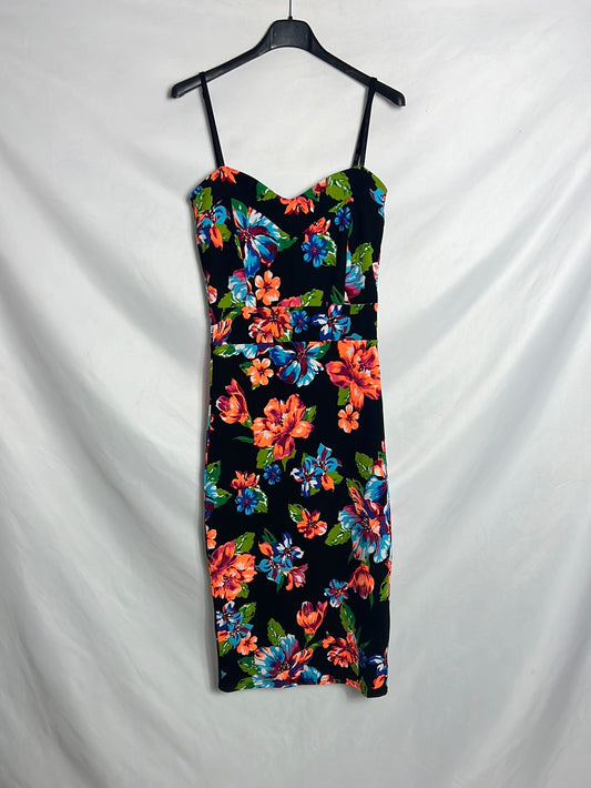 NEW LOOK. Vestido midi ajustado flores. T 38