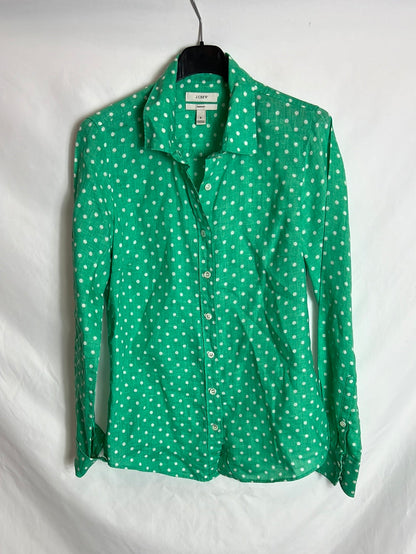 J CREW. Camisa Lino verde lunares. T XS