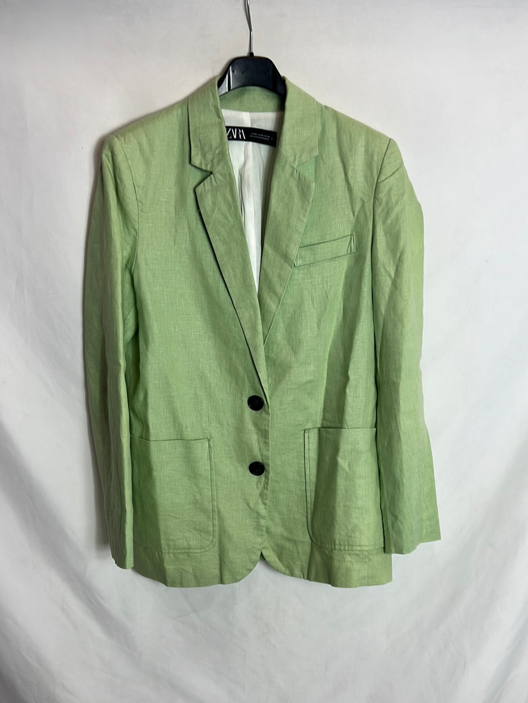 ZARA. Blazer verde lino T.xs