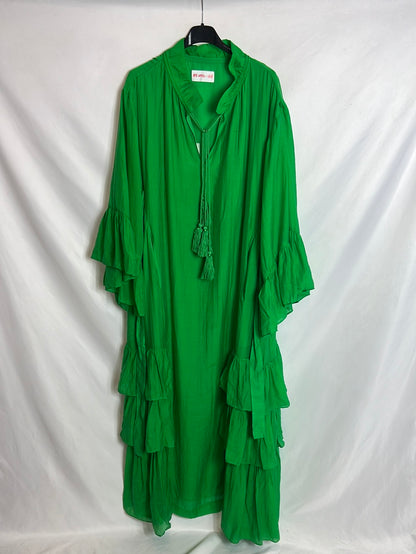 H&M x IRIS APFEL. Vestido verde vaporoso volantes. T S (oversized )