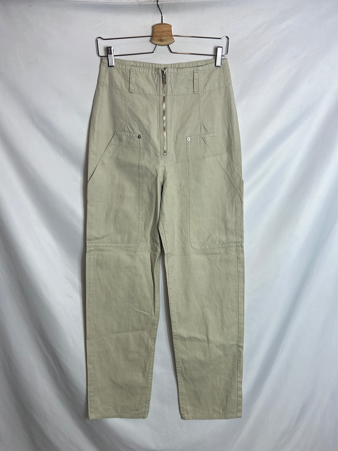 ISABEL MARANT ÉTOILE. Pantalón beige verdoso recto. T 34