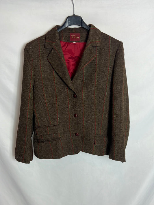 T.BA. Blazer marron jaspeada lana rayas. T 44