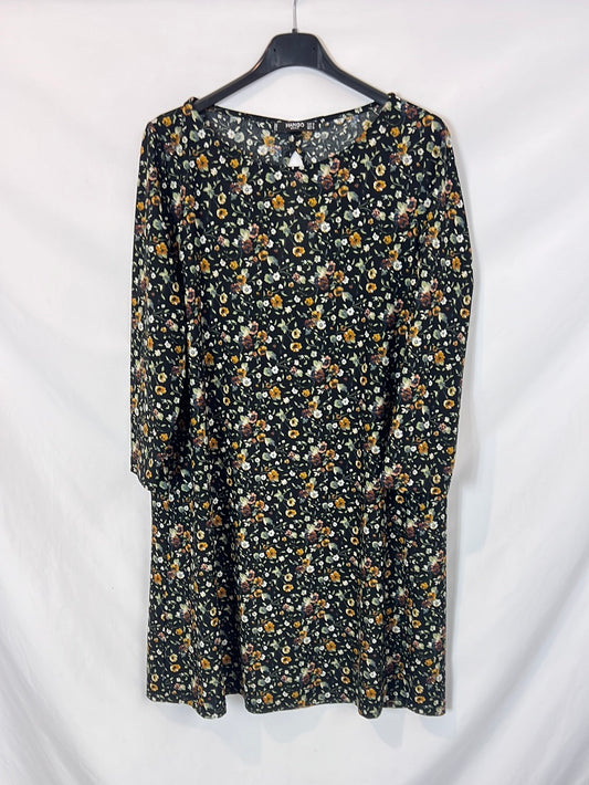 MANGO. Vestido corto negro flores T.m