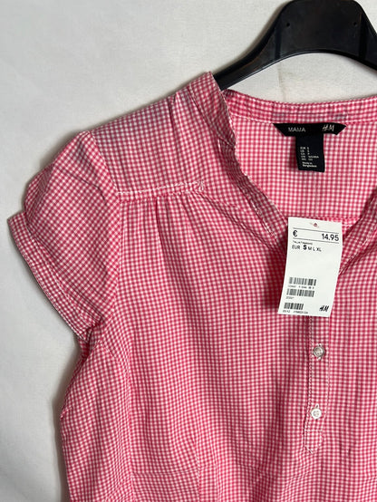 H&M. Blusa cuadros mini rosas. T S premamá