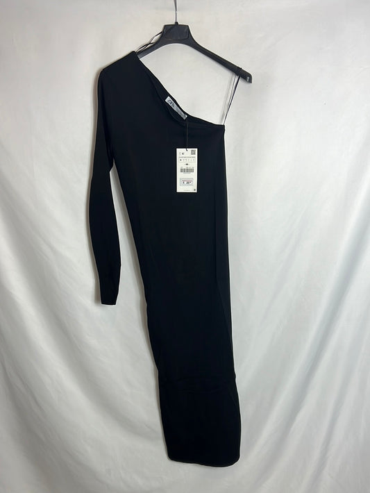 ZARA. Vestido midi negro asimetrico . T M