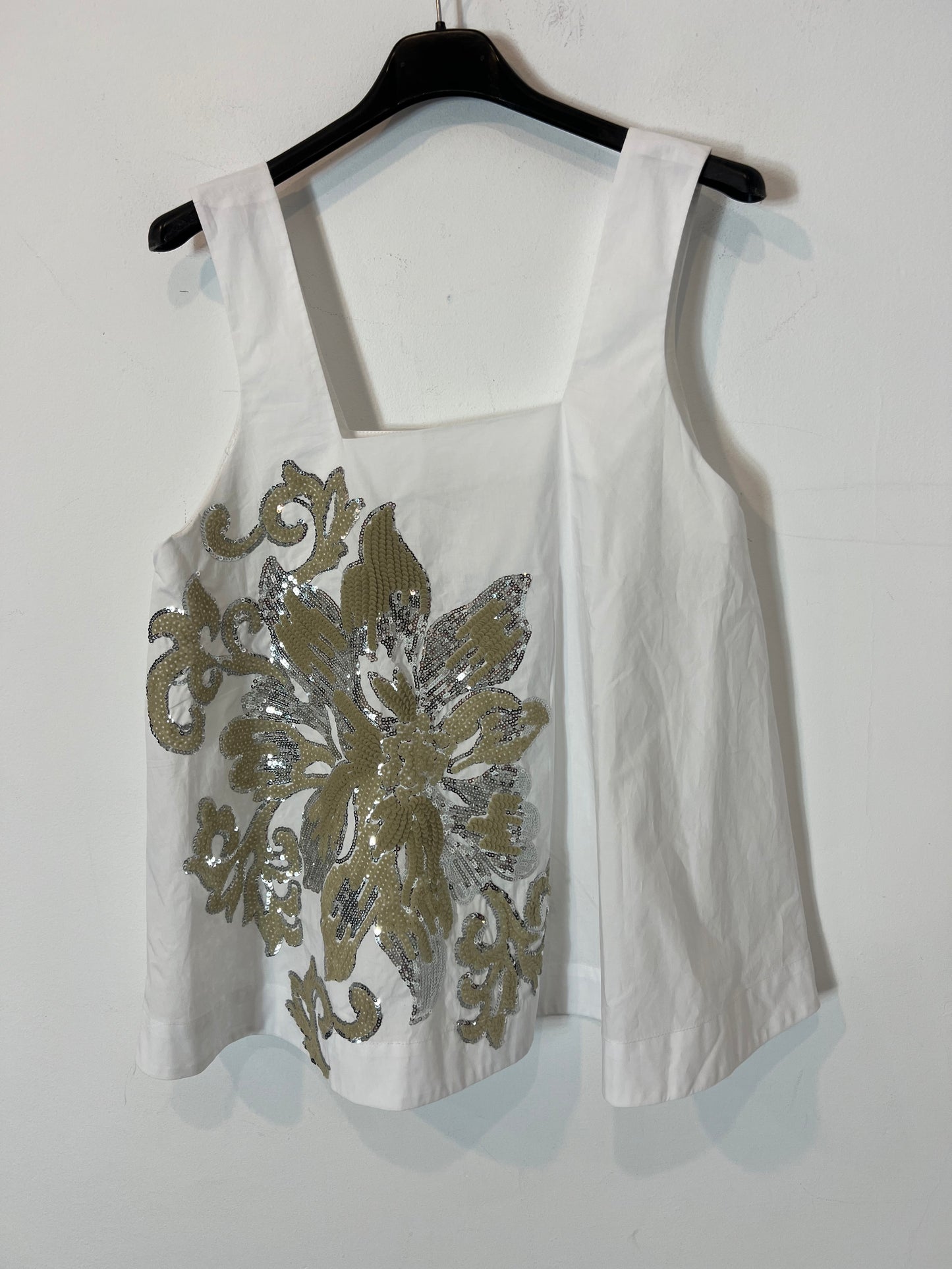 PSOPHIA. Top blanco flor lentejuelas T.xs