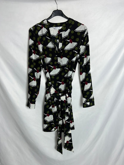 ÁNONYME. Vestido corto negro estampado . T S