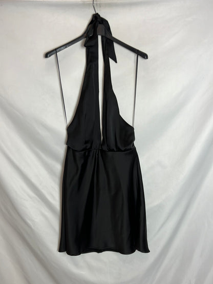 ZARA. Vestido corto negro atado al cuello. T M