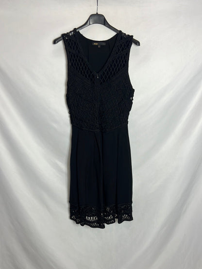 MAJE. Vestido negro doble textura. T 2(M)