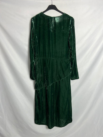 MAJE. Vestido midi terciopelo verde. T 2(M) (tara)