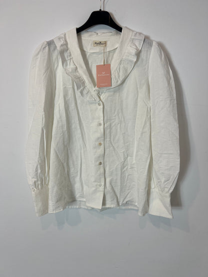 ELENFANTINE. Blusa blanca cuello volante T.s