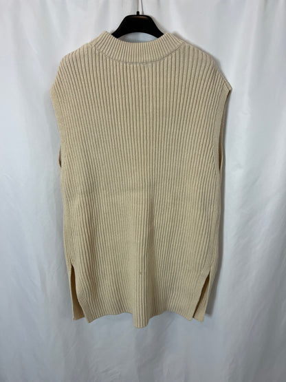 H&M. Chaleco beige canalé T.s