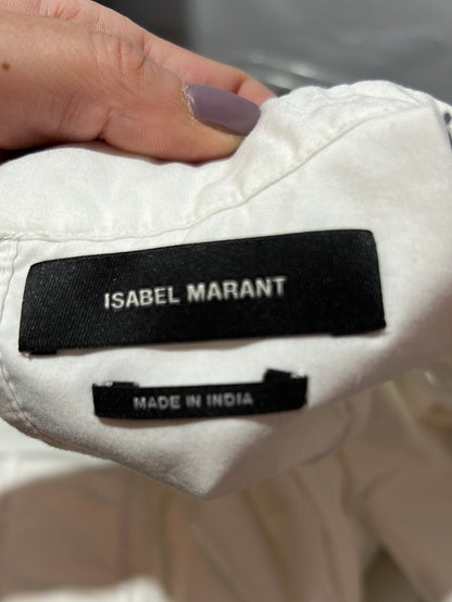 ISABEL MARANT. Vestido blanco bordado manga larga. T 38