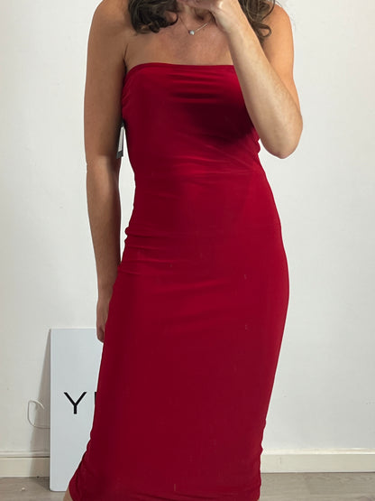 NORMA KAMALI. Vestido midi rojo T.m