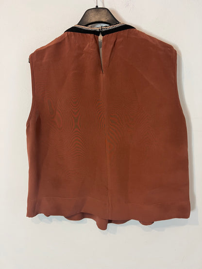 ISABEL MARANT. top marrón seda bordado seda T.36