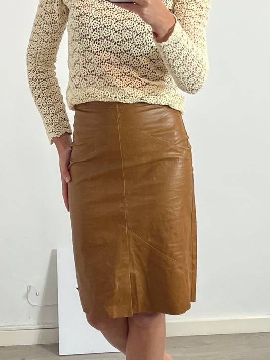 ISABEL MARANT. Falda midi marrón textura. T 36