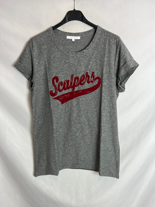 SCALPERS. Camiseta gris jaspeada logo textura. T l