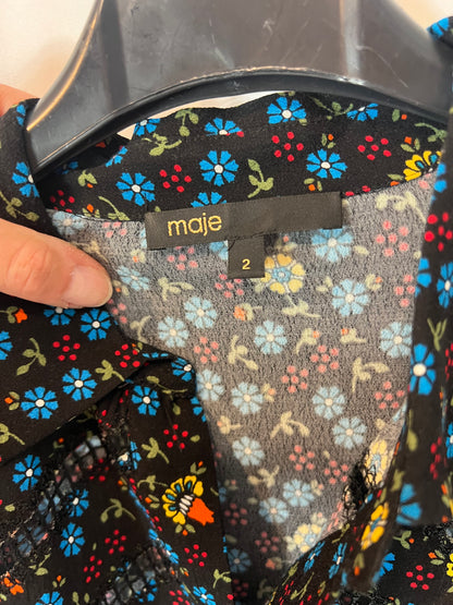 MAJE. Blusa negra estampada. T 2 (M)