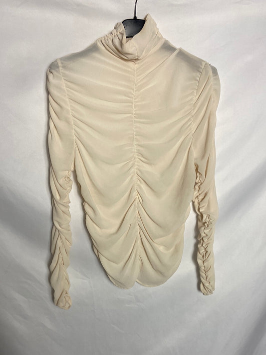 ZARA. Top beige fruncido semitransparente. T S