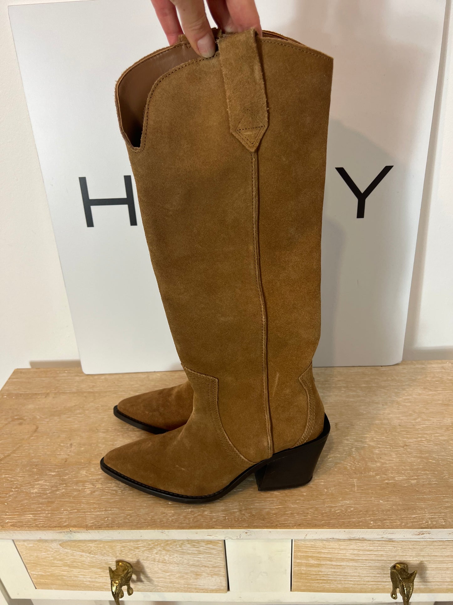 MANGO. Botas alta camel piel  T.37