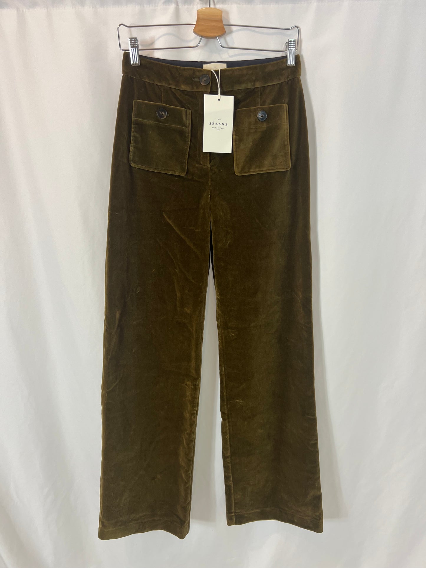 SEZANE. Pantalón terciopelo verde T.36