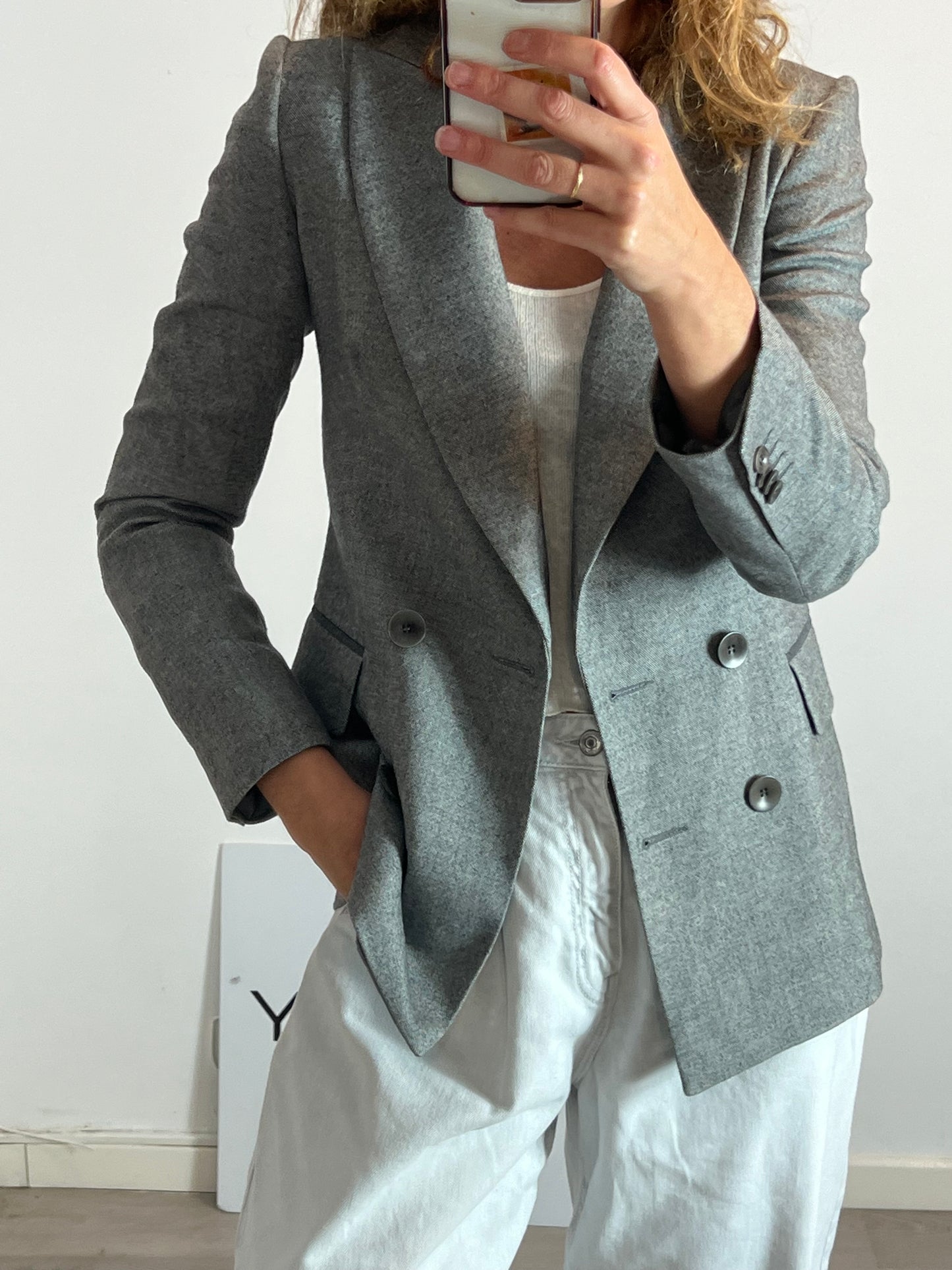 ANGEL SCHLESSER. Blazer jaspeada gris T.38