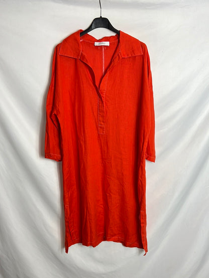 MAXMARA. Vestido lino rojo apreturas. T M/L