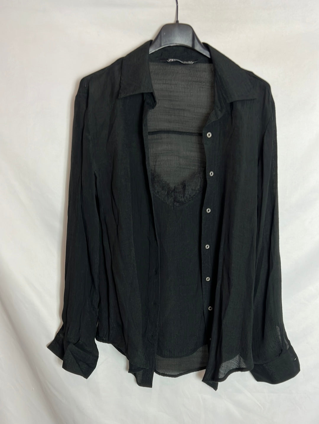 ZARA. Blusa negra con top lencero . T S